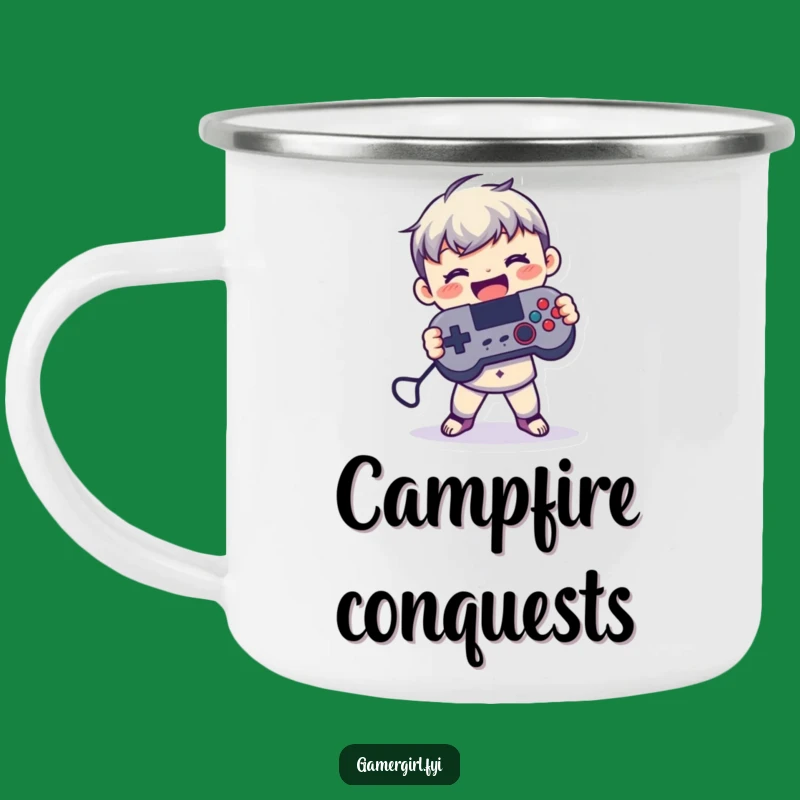 Funny 'Campfire Controller' Enamel Mug - Gamer Figure Fun