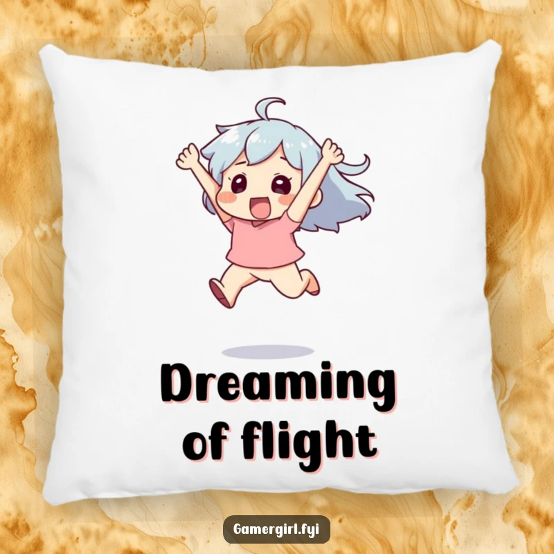Funny pillow featuring a character in mid-leap with pure exhilaration, embodying joy, freedom, and energetic celebration.