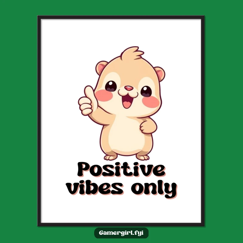 Funny 'Positive Vibes' Digital Print - Thumbs-Up Tiny Creature Art