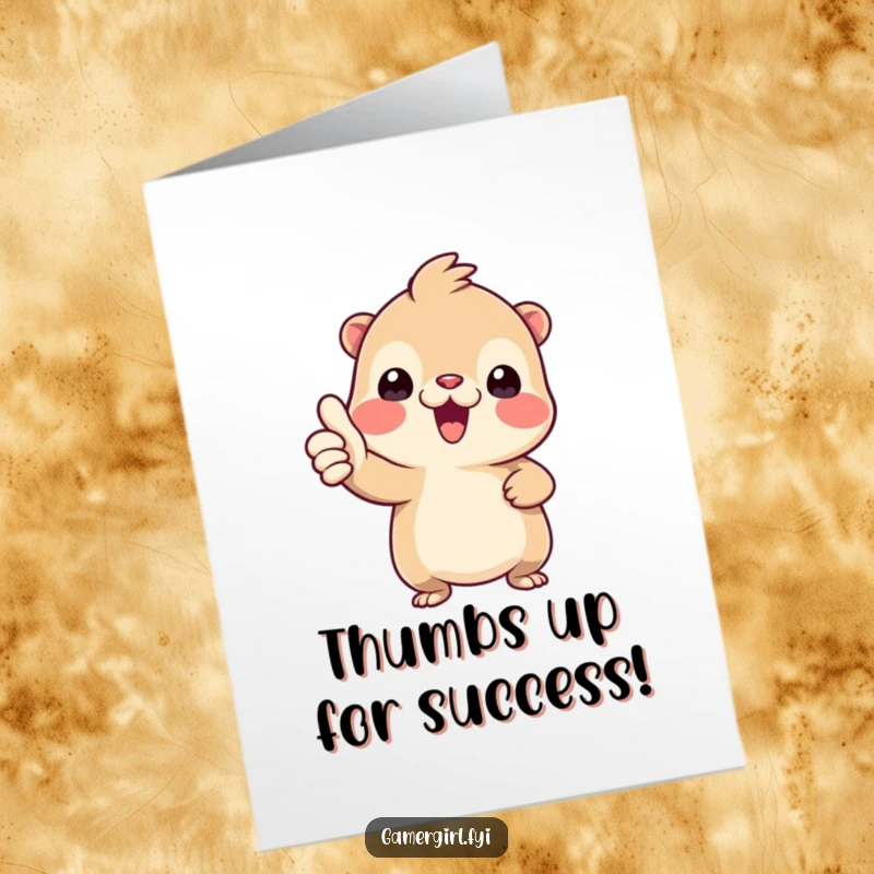 Funny Free Printable Congrats Card: Tiny creature enthusiastically giving a thumbs-up, celebrating success.