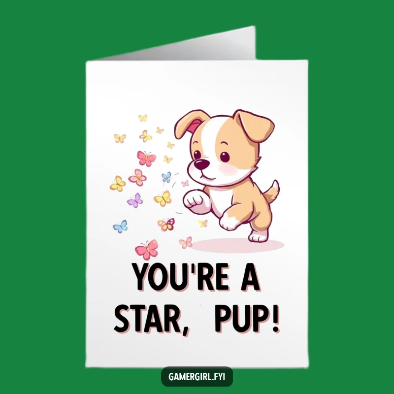 Free Printable Congrats Card: Puppy's Pixel Triumph, Funny Downloadable Gift