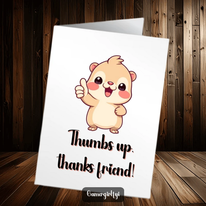 Funny Free Printable Thank You Card: Tiny creature enthusiastically giving a thumbs-up, showing gratitude.