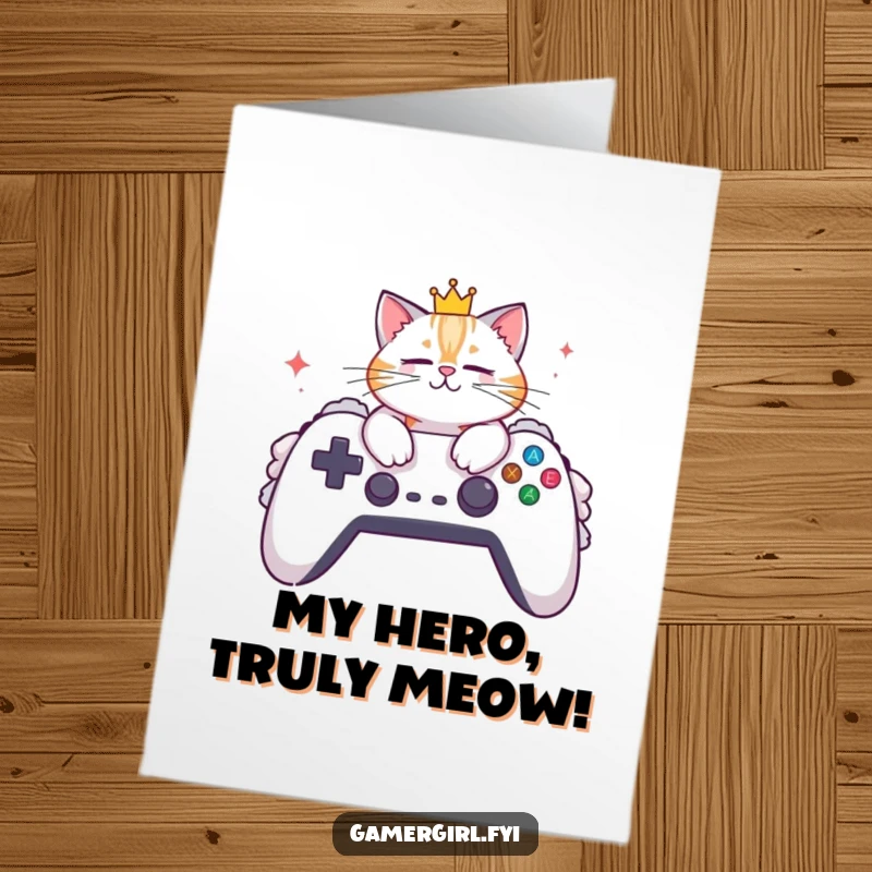 Funny Free Printable Thank You Card: Stylish cat in crown lounging on a giant gaming controller.
