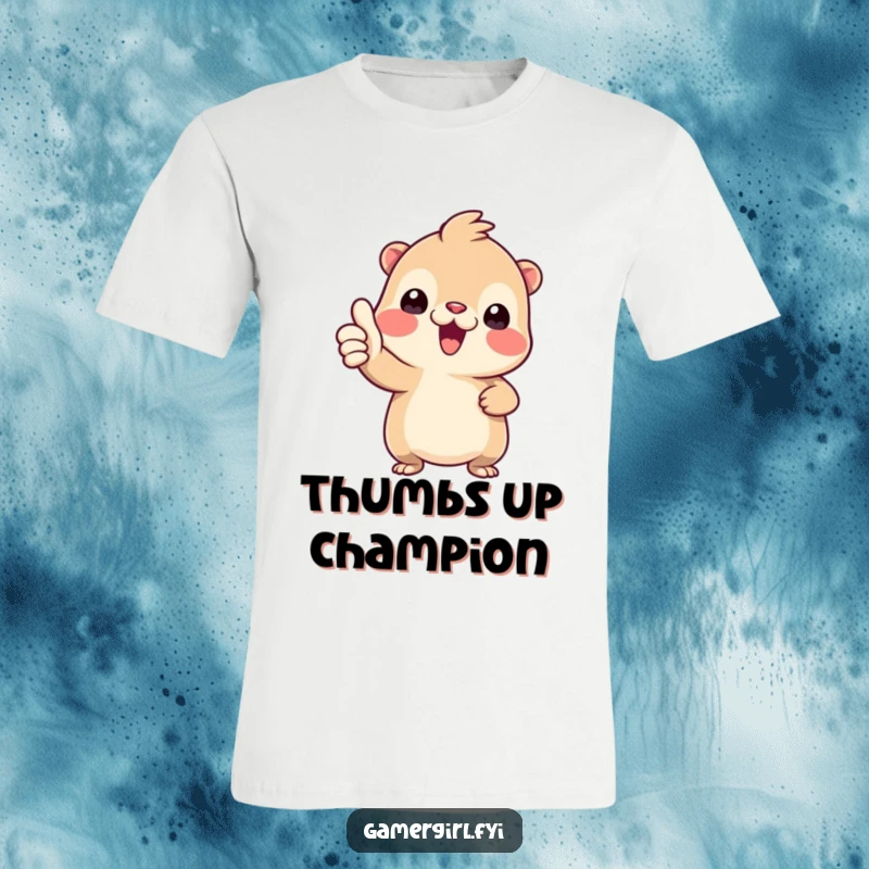 Funny t-shirt showcasing a tiny creature enthusiastically giving a thumbs-up, radiating positivity and approval.